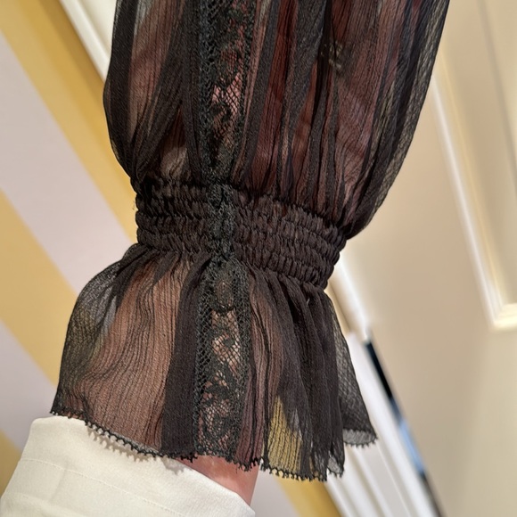 Signature Saks Fifth Ave black silk ruffle neck blouse - Picture 13 of 14